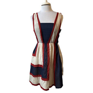 Vtg Betsey Johnson Y2K Patriotic Women's M Paperbag Sun Dress USA Festival Boho